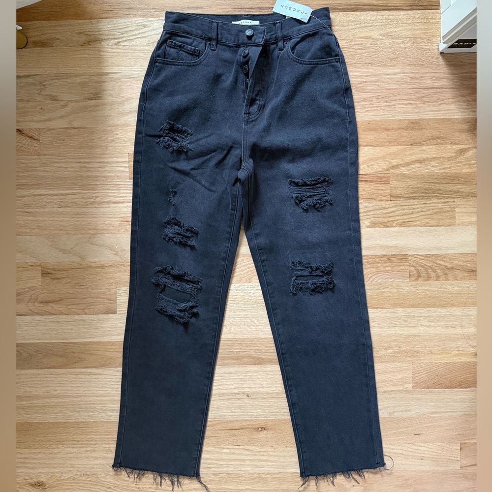 PacSun Noir Black Ankle High Rise Straight Jeans